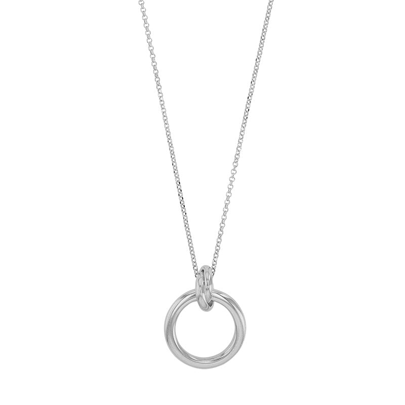 Feine Halskette aus 925 Sterlingsilber mit einem Anhänger aus 2 Ringen, die miteinander verbunden sind