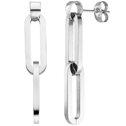 Ohrstecker, Ohrhänger von Hug the Lioness Schmuck aus Edelstahl silberfarben. Die Ohrhänger bestehen aus zwei großen länglichen Kettengliedern, die miteinander verbunden sind. Länge der Ohrstecker ist 3,7cm